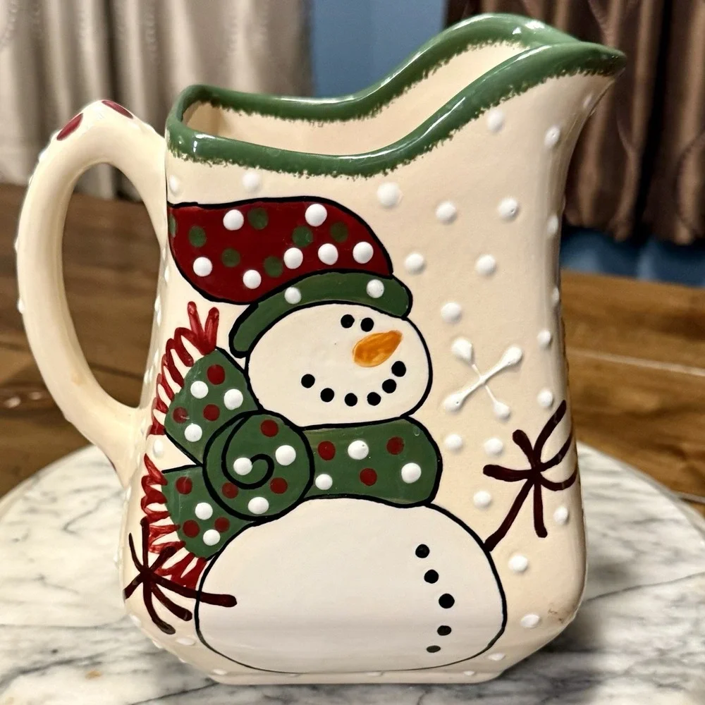 VTG 2000 Y2K Expressly Yours Snowman Christmas Holiday Pitcher &‎ Heart Plate